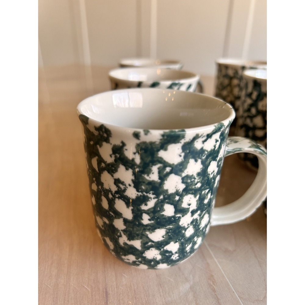 Tienshan Folk Craft Moose Country Green Spongeware Ceramic Coffee Mug